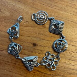 Modern Artist Silvertone Geometric Wire Bracelet